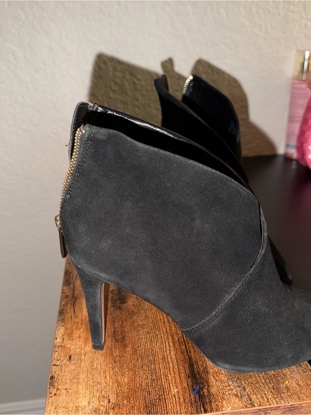 Aldo Black Suede Ankle Booties with Gold Back Zipper